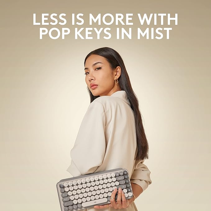Logitech POP Keys Mechanical Wireless Keyboard with Customizable Emoji Keys, Durable Compact Design, Bluetooth or USB Connectivity, Multi-Device, OS Compatible - Mist