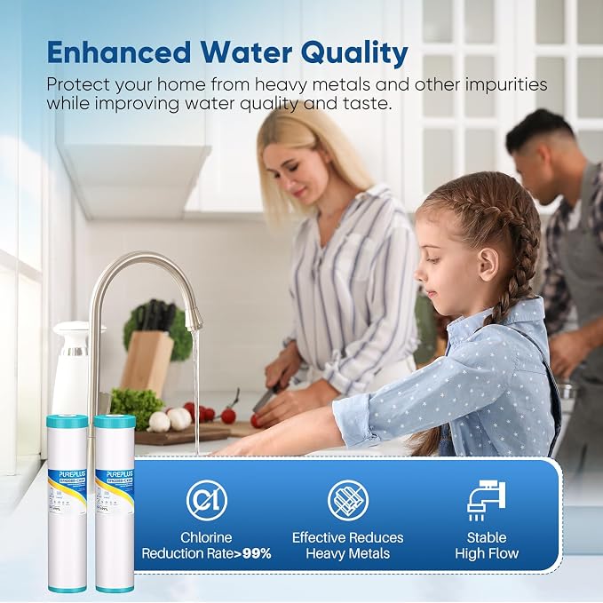 PUREPLUS 5 Micron 20" x 4.5" Whole House KDF/GAC Water Filter, Heavy Metal