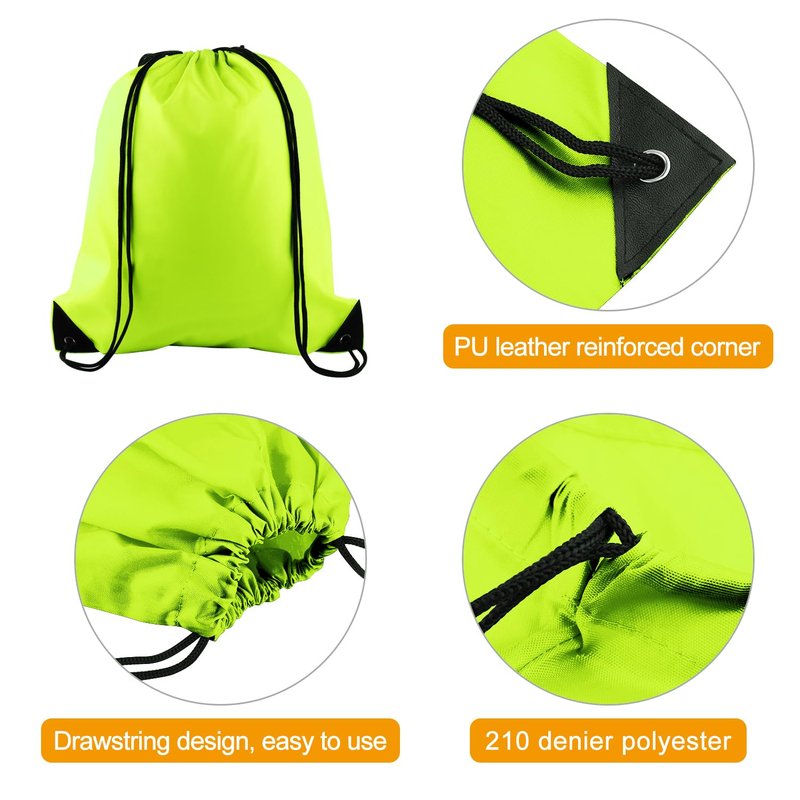 KUUQA 50Pcs Fluorescent green Drawstring Backpack Bulk Drawstring Bags String Bags Storage Bags Gym Backpack for Sport Gym Traveling