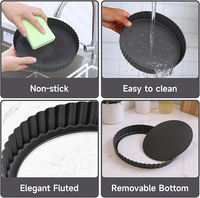 Maclia 8.6" Fluted Non-Stick Carbon Steel Tart Pan with Removable Bottom