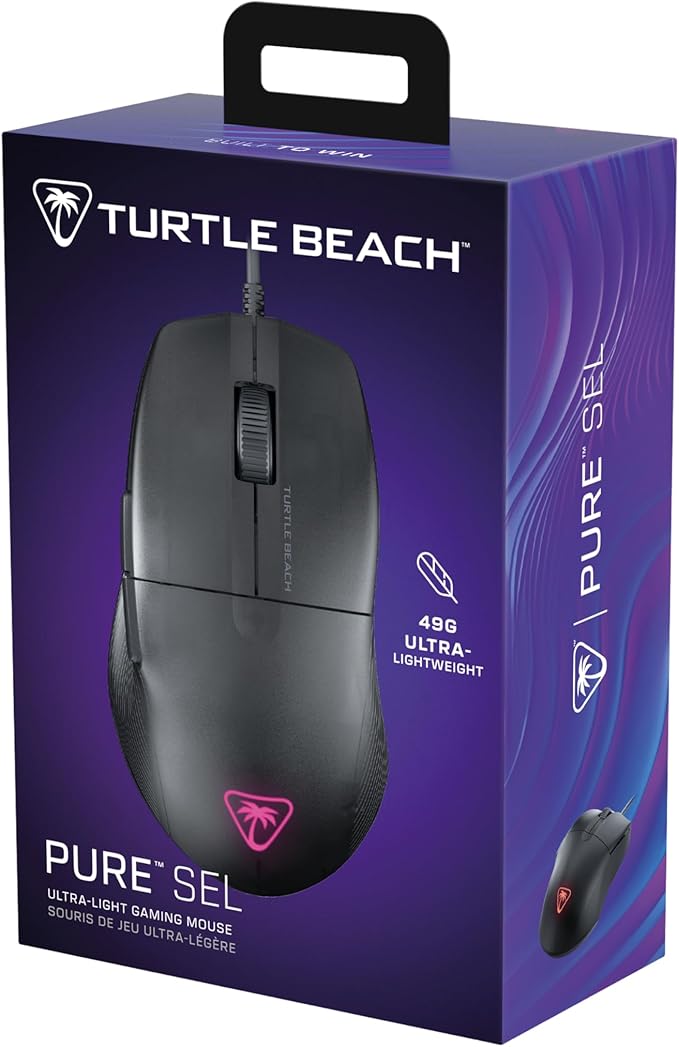 Turtle Beach Pure SEL Wired RGB Gaming Mouse, Ultra-Light 49g Ergonomic Design, 8000 DPI Optical Sensor, Mechanical Switches, Pretension System, Pure PTFE Glides, AIMO RGB Lighting – Black