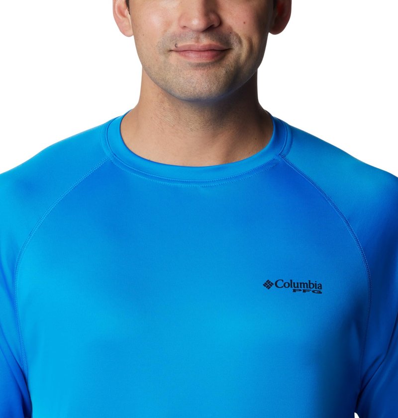 Columbia Men's Terminal Tackle Long Sleeve Shirt, Hyper Blue/Black Logo, 5X Tall