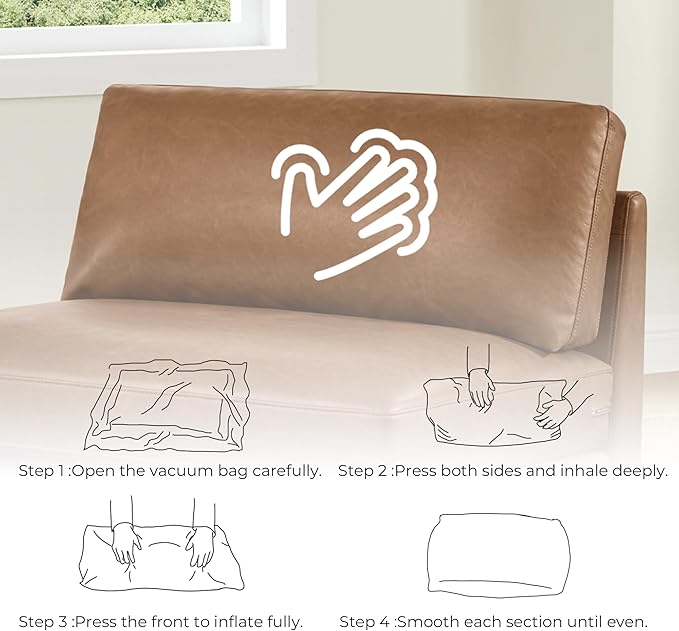 CHITA 118" Super Large Luxury L Shape Convertible Sectional Modular Sofa, FSC Certified Down Filled Modern Sofa with Ottoman, Deep Seat Cloud Couch, 4 Seat Couch, Solid Wood Leg, Faux Leather in Camel