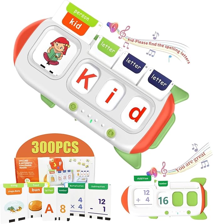 ABC Learning Toys for Kids Ages 3-5, Talking Flash Cards for CVC Word & Math Games for Kids 5-7 Preschool Kindergarten Gifts for Boys & Girls Autism Sensory Speech Therapy Toys