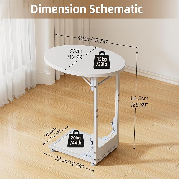 Elbourn Folding Side Table End Couch Tables,Metal Frame C-Shaped TV Stand for Living Room, Bedroom, Coffee Table(White)