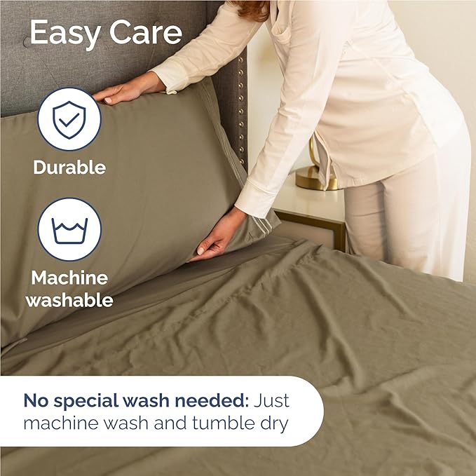 Full Size 4 Piece Sheet Set - Comfy Breathable & Cooling Bed Sheets Set - Hotel Luxury Bedding for Women, Men, Kids, Teens, Boys & Girls - Deep Pockets, Ultra-Soft and Wrinkle Free - Oeko-Tex - Khaki