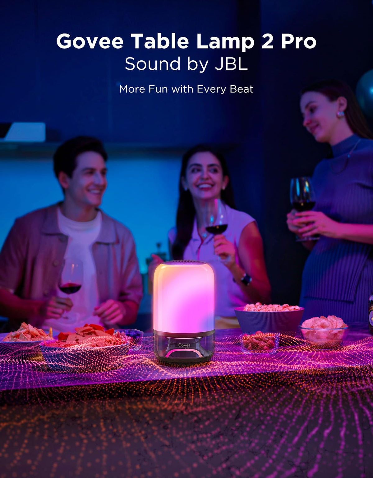 Govee Table Lamp 2 Pro x Sound by JBL, Smart Cordless Table Lamp with Speaker, Music-Light Sync, 16 Music Modes & 100+ Scene Modes, Work with Matter, DIY Customized Rechargeable Desk Lamp for Bedroom