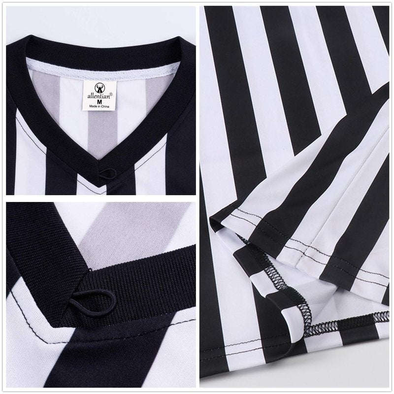 allentian Men's Referee Shirt - Official Black & White Stripe Referee/Umpire Jersey – Pro-Style V-Neck Referee Uniform, Basketball, Football, Soccer (XXL)