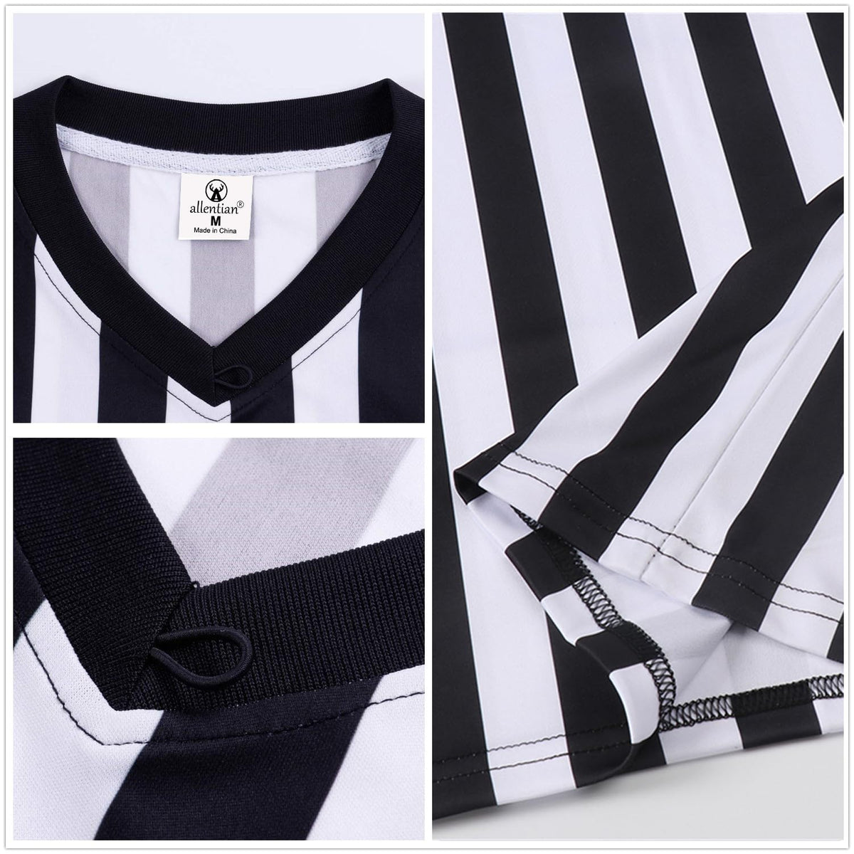 allentian Men's Referee Shirt - Official Black & White Stripe Referee/Umpire Jersey – Pro-Style V-Neck Referee Uniform, Great for Basketball, Football, Soccer (S)