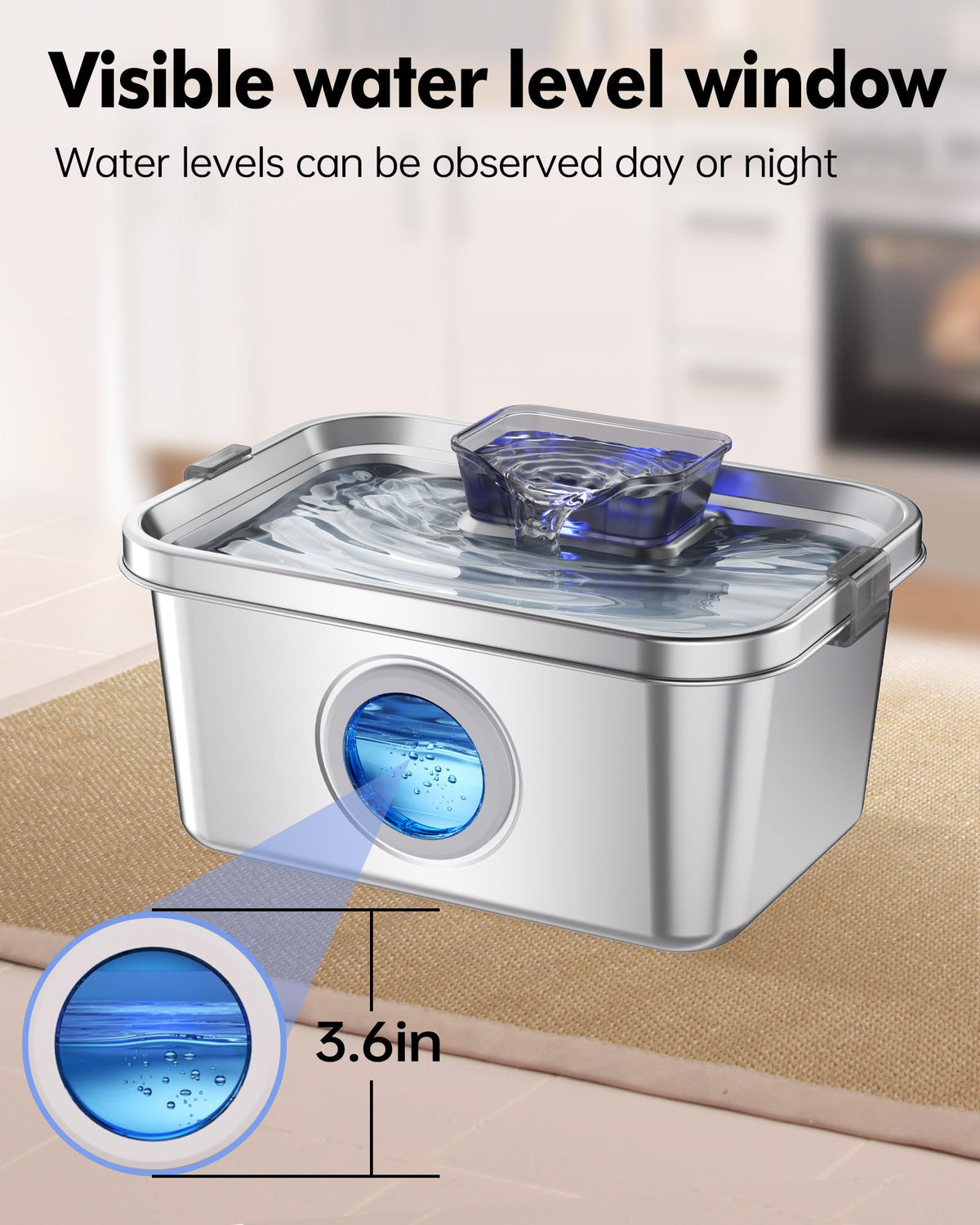 Dog Water Fountain 2 Gal, Stainless Steel Dog Water Fountain for Large Dogs Multi-Cats, Pet Water Fountain with Big Window, Super-Quiet Pump, Indoor Automatic Dog Water Bowl Dispenser Fountain Filters