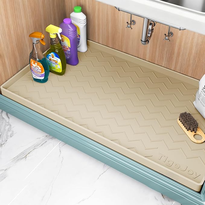 TigeJoy 25" x 19" Under Sink Mats for Kitchen Waterproof, Leak-Proof Silicone Mat Sink Protector and Cabinet Liner, Kitchen Essentials Organizer and Storage, Boot or Shoe Tray, Pet Feeding Mat