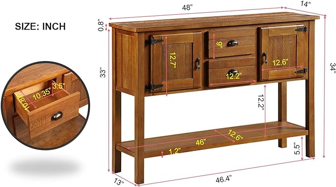 LKTART Solid Wood Farmhouse Console Table,Sofa Table with Storage Drawers and Shelves,Entryway Table for Entry Hallway Foyer,Easy Assembled (48" Brown)