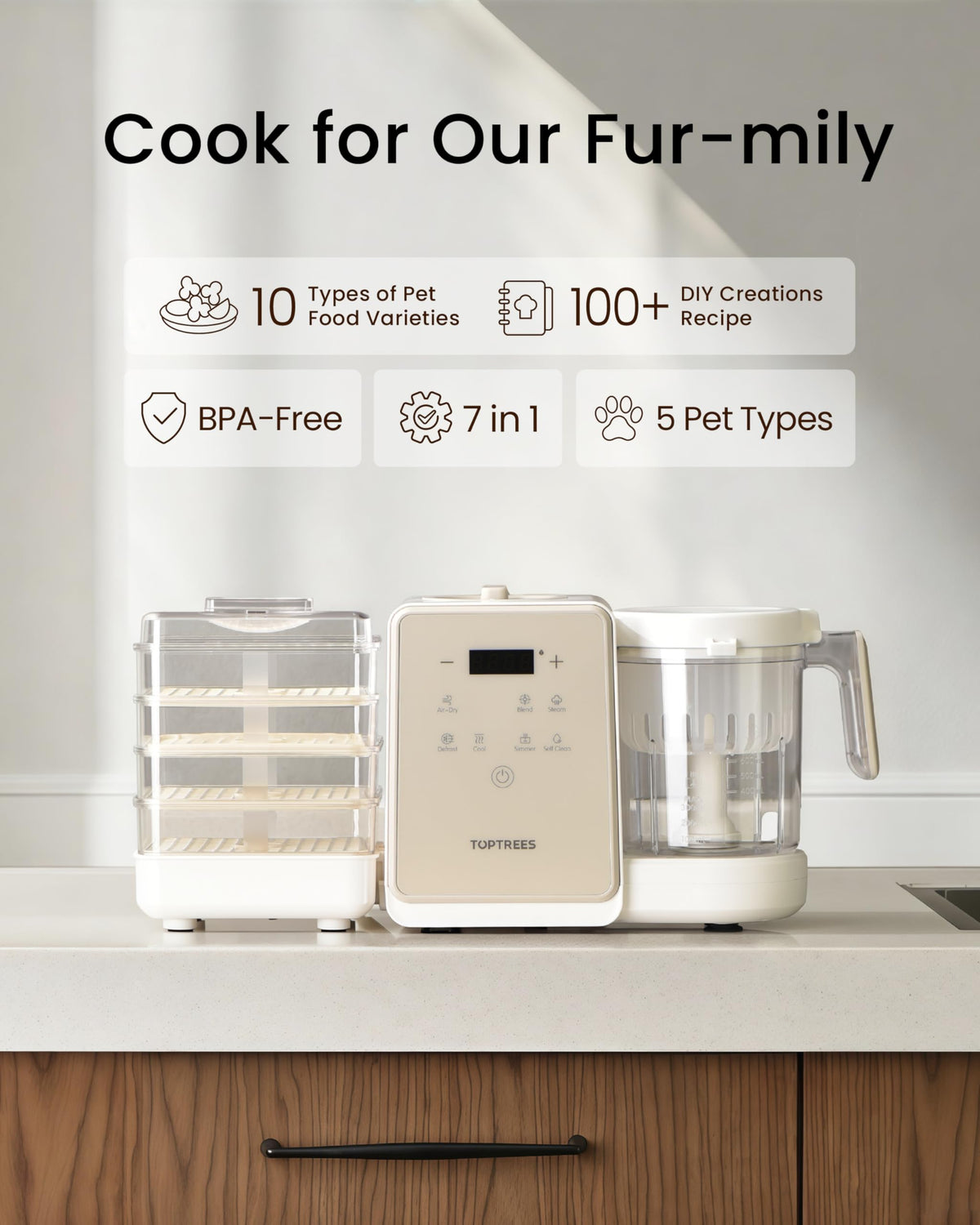 Pet Fresh Maker - Food Processor with Recipe for Dog Treats, DIY Cat Churu, Crunchy Treats, 10 Types of Homemade Pet Foods for Dog Birthday,7-in-1 Cooking Machine with Easy One-Step Touch Panel