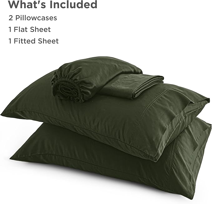 Bedsure King Size Sheets Set, Cooling Sheets for Hot Sleepers, Rayon Derived from Bamboo, Breathable & Soft, Deep Pocket Up to 16 Inches, Hotel Luxury Silky Bedding, Olive Green