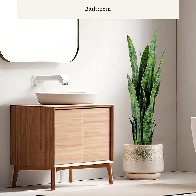KOL 3ft 2-Pack Artificial Snake Plant - 32 Thick Lifelike Leaves, Faux Silk Sansevieria for Indoor Home & Garden Decor, 35in Potted Fake Mother-in-Law's Tongue Plants, Green