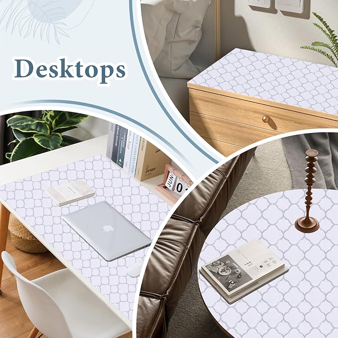Shelf Drawer Liners for Kitchen Cabinets Non Adhesive Drawer Liner Thickened Refrigerator Liner Silver Quatrefoil Strong Non-Slip Paper for Tool Box with Knife and Tape Measure,23.6 x 354.3 Inches