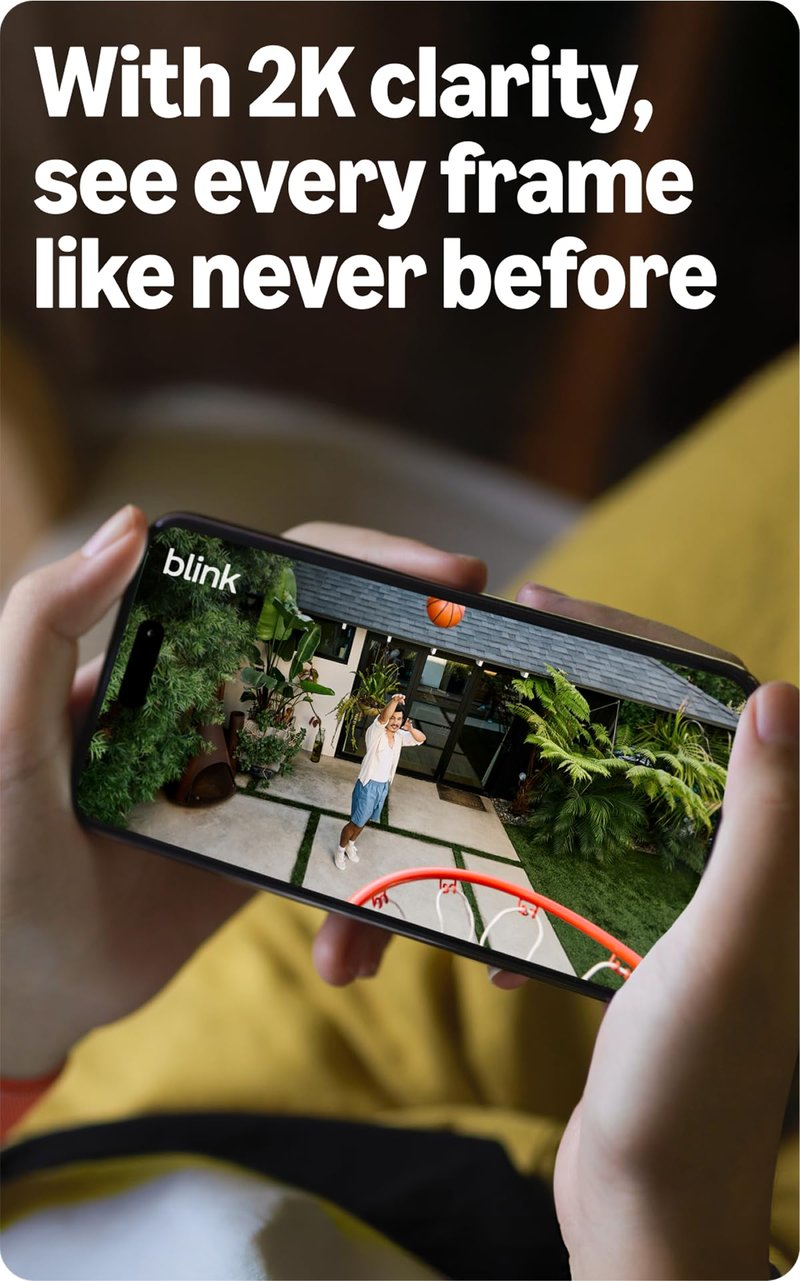 Blink Outdoor 2K+ (newest model) with 1-Year Plus plan — 2K video resolution, Color Vision in low light, and noise cancellation. Sync Module included — 5 camera system (Black)