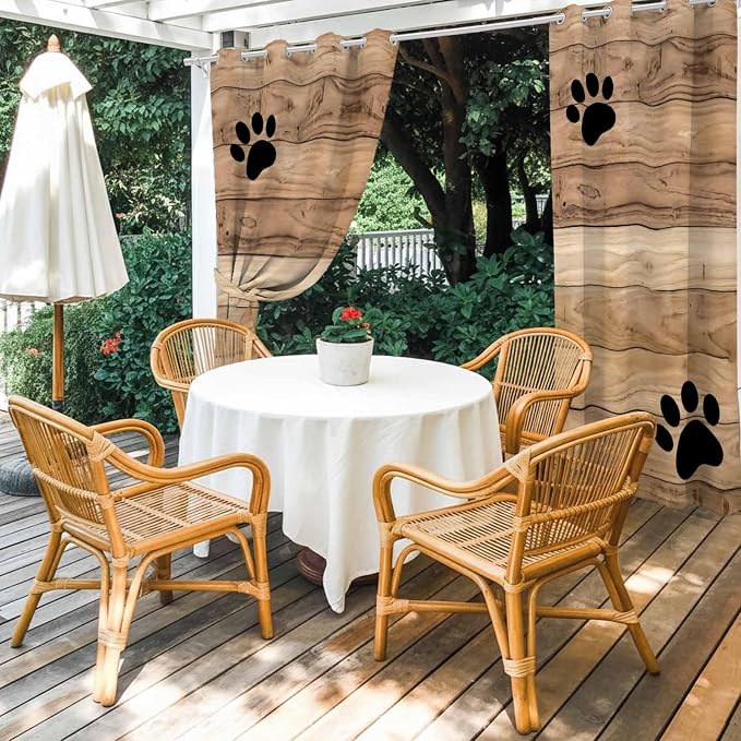 Wood Grain Outdoor Curtains for Patio Claws Animals Wooden Brown Waterproof