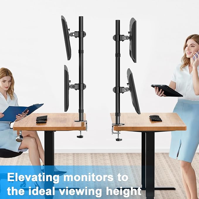 Vertical Dual Monitor Stand, Stacked Monitor Mount for 2 Screen Max 32 inches, Computer Monitor Arm Holds up to 17.6 lbs Each, Height Adjustable, Swivel, Tilt Monitor Desk Mount, VESA 75/100