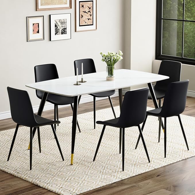Dining Room Table Set for 6, Dining Table Set for 6 with Chairs, Sintered Stone Dining Set for 6, Easy to Assemble