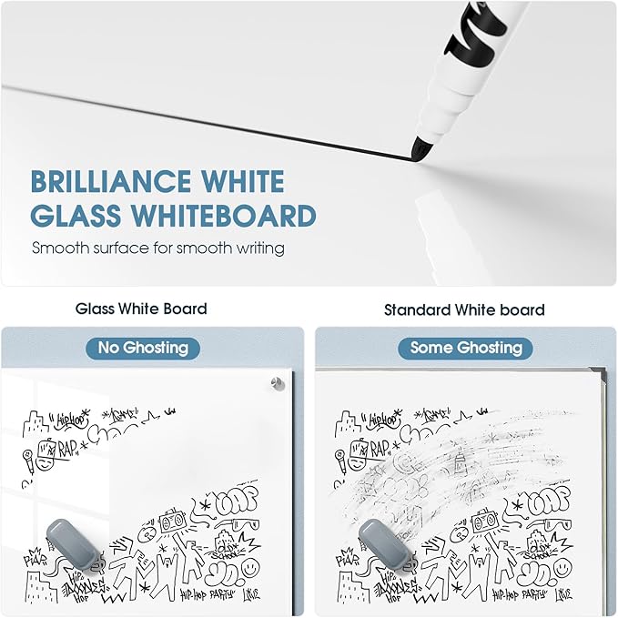 MaxGear Glass Whiteboard Tempered Magnetic Dry Erase Board 72 x 48 Inch Ultra White, Frameless Wall Mounted, Office Classroom Conference Room Home Use, Includes Markers, Eraser, Magnets & Mounting Kit