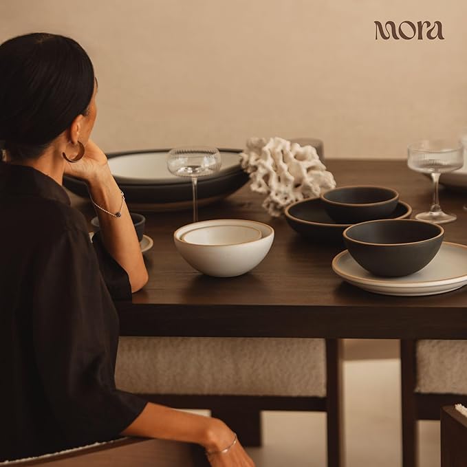 MORA Jumbo and Large Bowls Set of 2, 2.5 and 1.5 Qt Ceramic Pottery Mixing Bowls - Microwave and Dishwasher Safe - Liquorice