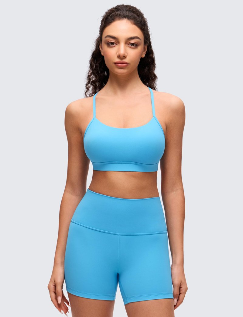 CRZ YOGA Butterluxe Y Back Sports Bras for Women - Padded Racerback Low Impact Spaghetti Thin Strap Workout Yoga Top Kayak Blue X-Large