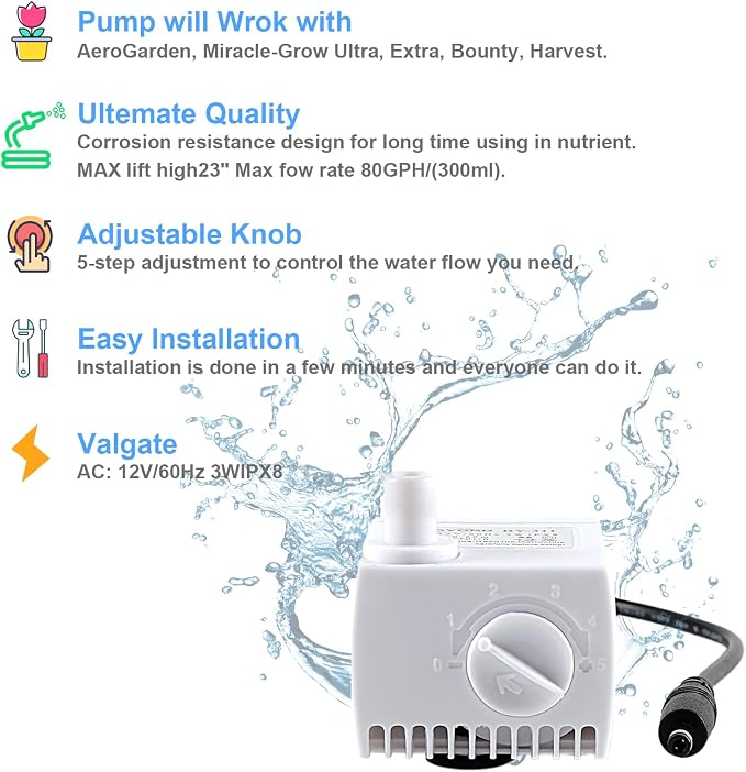200623 Aero-Garden Pump with 10 Filters, Ultra Quiet Hydroponics Growing System