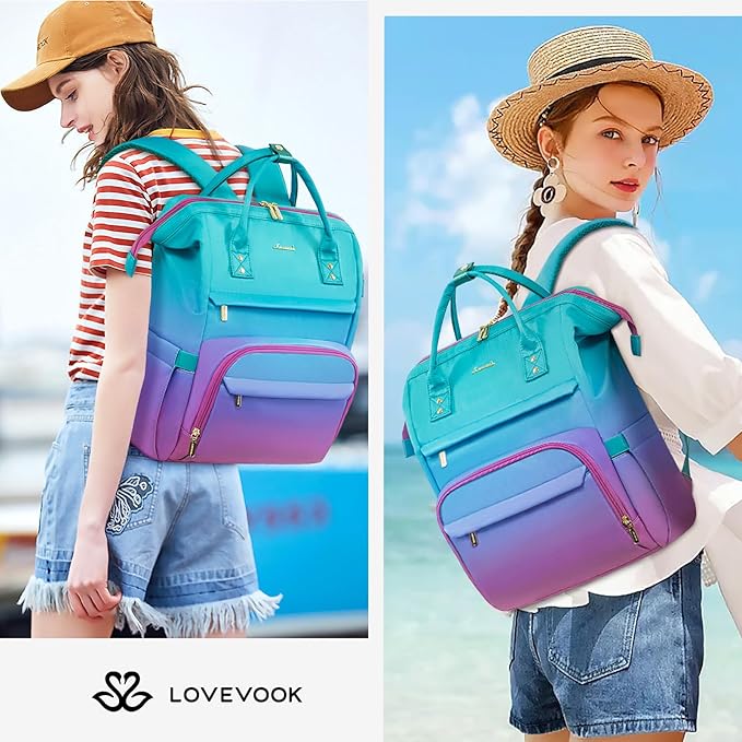 LOVEVOOK Gradient Laptop Backpack for Women,15.6 Inch Work Computer Bakcpack Purse Laptop Bag With Anti-Theft Pocket,Waterproof Carry on Teacher College Backpack for Travel,Green-Red
