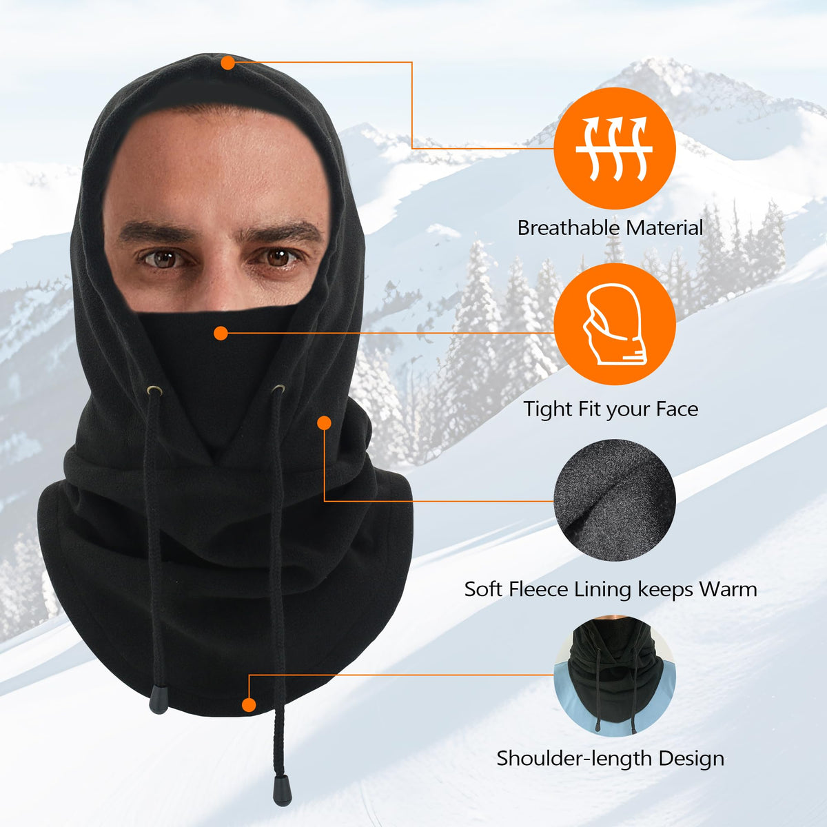 Ski Mask for Men Women Fleece Thermal Cold Weather Balaclava Soft with Drawstring Outdoor Sports Working Winter Face Masks Black