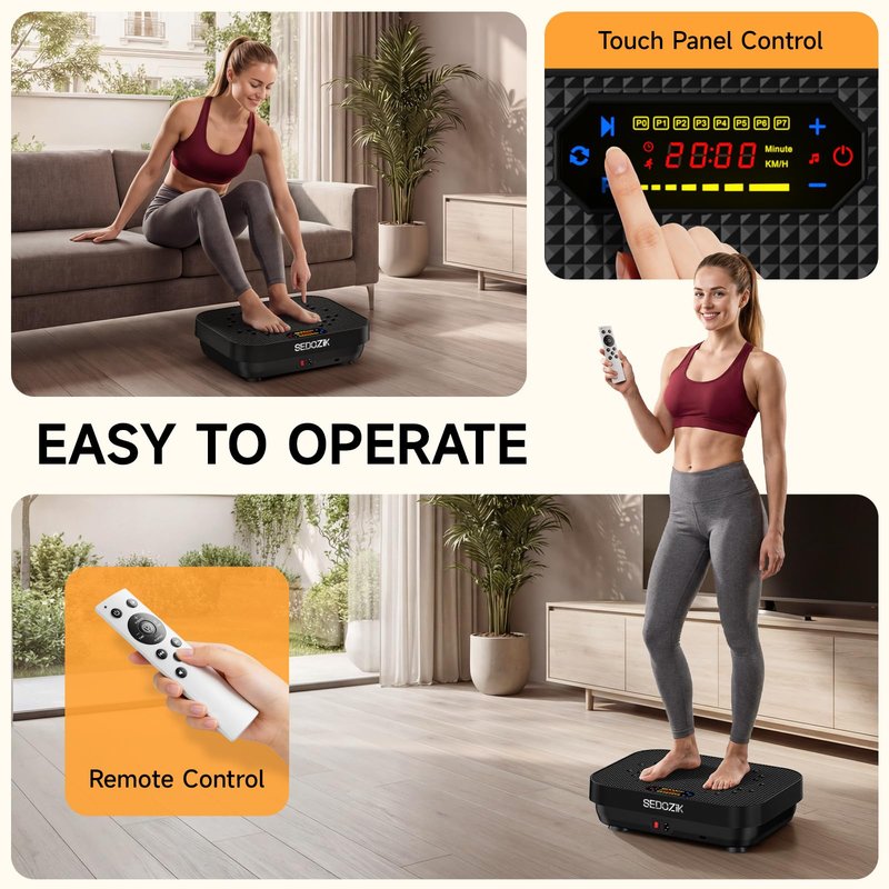 SEDOZIK Vibration Plate Exercise Machine, Vibration Plate for Lymphatic Drainage Weight Loss, 450 Lbs Capacity Full Body Vibrating Platform Workout Equipment with Bluetooth for Home Women Men, Black
