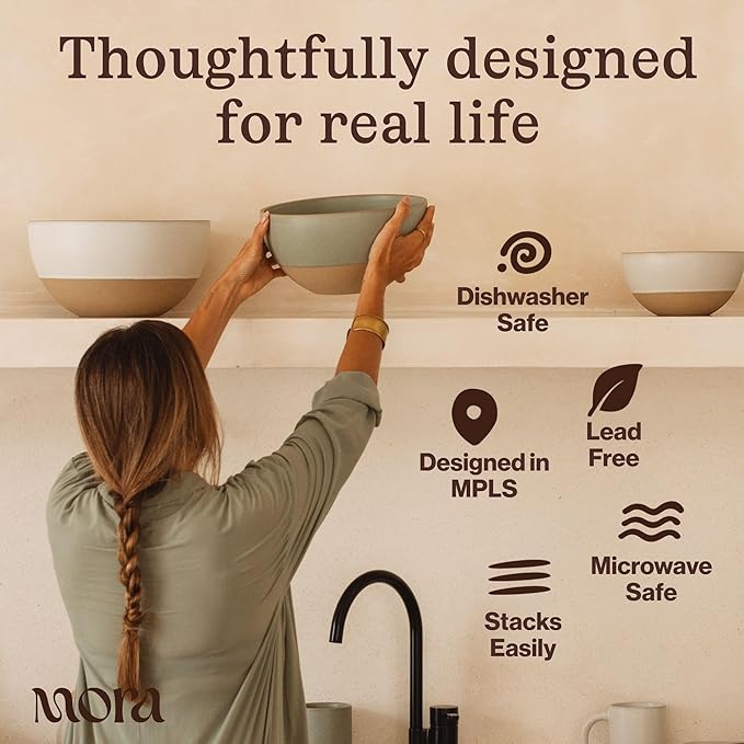 MORA Mega and Giant Bowls Set of 2, 5.5 and 3.5 Qt Ceramic Pottery Mixing Bowls - Microwave and Dishwasher Safe - Liquorice