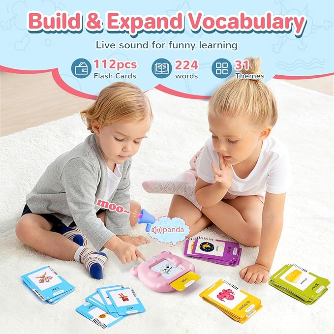 Spanish & English Talking Flash Cards for Toddler, Learning Montessori Toys with 224 Sight Words, Speech Therapy Toys, Children's Sensory Preschool Learning Educational Birthday