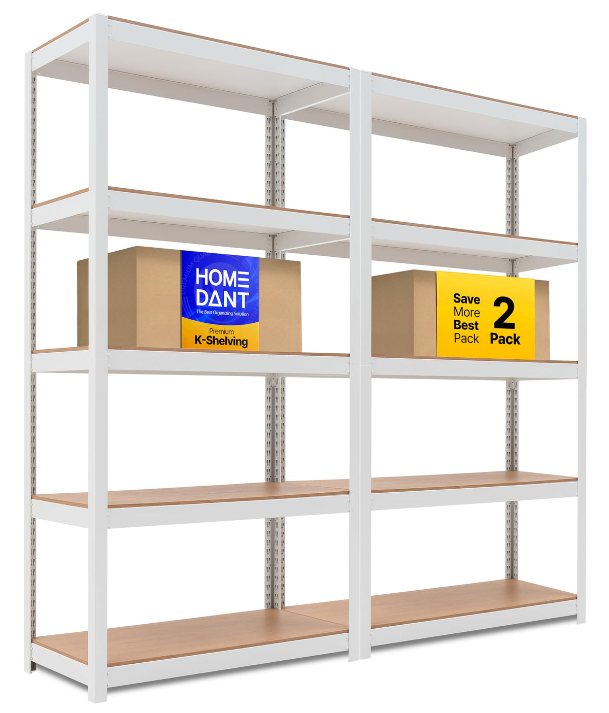 HOMEDANT House 36.2" W 5 Tier Heavy Duty Garage Shelving Adjustable Metal Rack Storage Shelves Standing Shelf Unit Organizers Pantry Closet Office White 2Pack