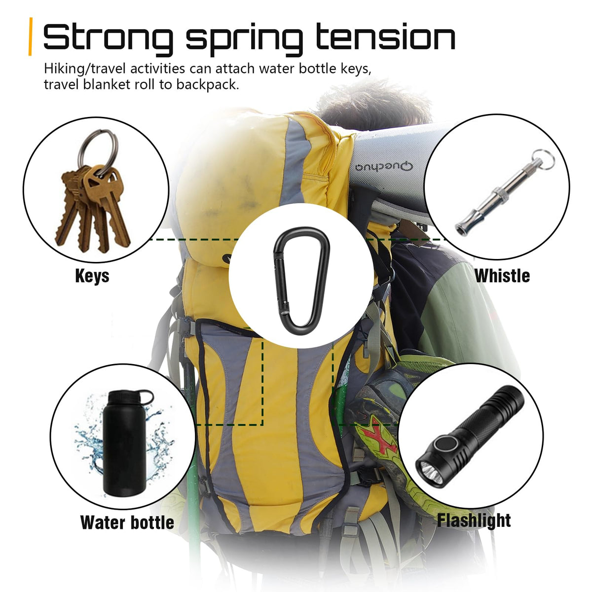 Pullther fishing 2.3in Aluminum Carabiner Clips - Set of 10,Carabiner for Keys
