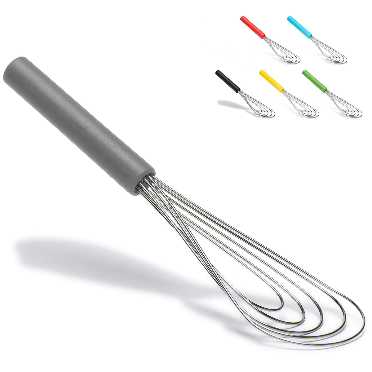 Flat Whisk Silicone Handle Non Slip 10" - 5 Wires Whisk with 10 Heads for Kitchen Cooking Color Red by Jell-Cell