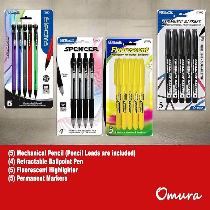 OMURA Learning | Primary Back-to-School Supply Box for All-in-One Student Essentials Set | Composition Book Ruler | Ideal School Supplies Gift | 70 Count (Middle/High School | Pallet)