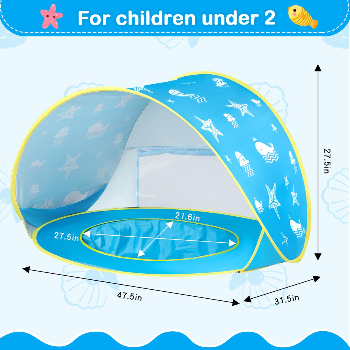 Monobeach Baby Beach Tent Ocean Pop Up Portable Shade Pool UPF50+ UV Protection Sun Shelter for Infant with Easy Set Up Canopy