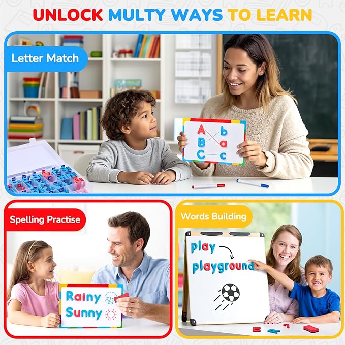 JoyCat Classroom Magnetic Letters Kit 234 Pcs with Double-Side Magnet Board - Foam Fridge Alphabet Letters for Kids Spelling and Learning-Pack of 10