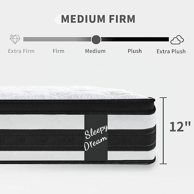 12 Inch Memory Foam Mattress,Queen Size Plush Hybrid Mattress,Cooling Knitted Cover & Pocket Spring,Breathable & Motion Isolating,Pressure Relief, Certified Foams Fabric,Bed in a Box,Tranquilo Core