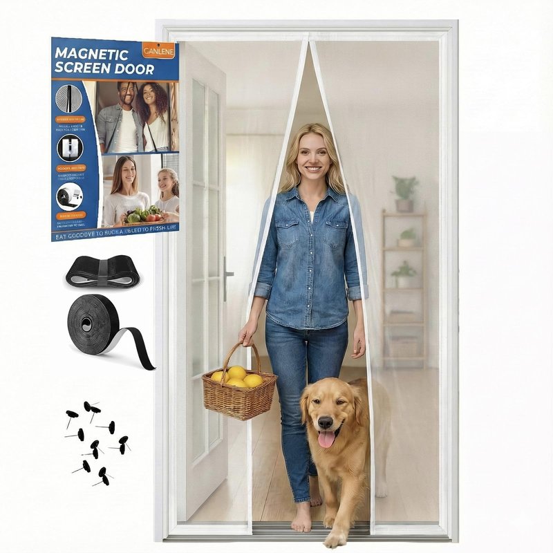 CANLENE Premium Magnetic Screen Door, Heavy-Duty Reinforced Mesh, Ultra-Dense Weave, Smooth Auto-Close, Pets & Kids – Hands-Free, No-Gap Seal