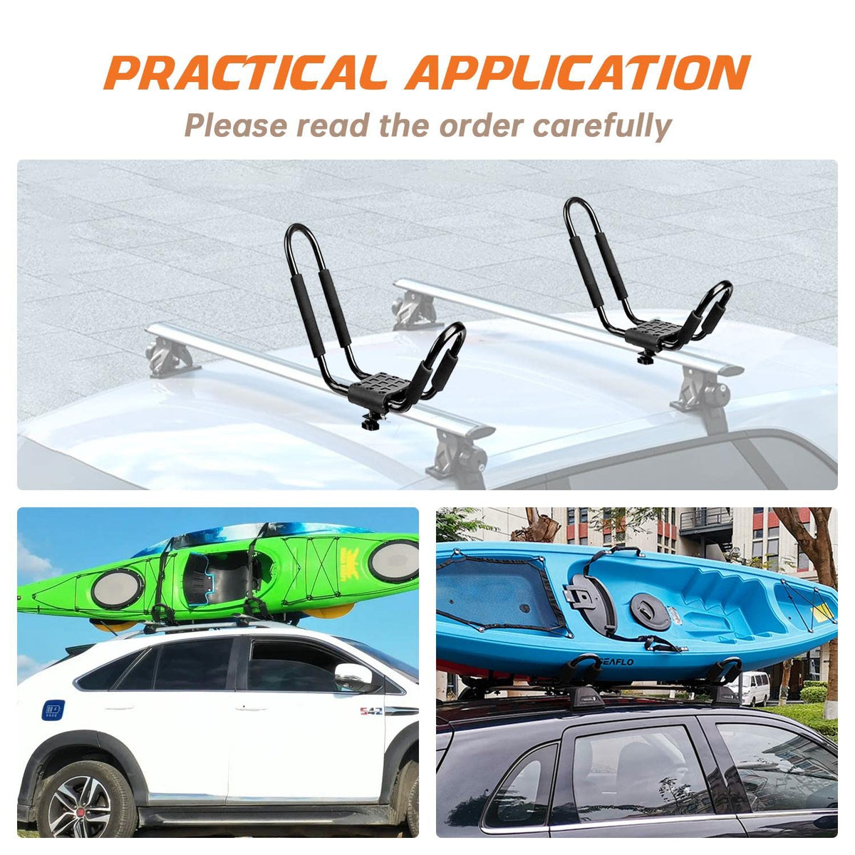 HIGHRAZON Kayak Roof Rack, 1 Pair J-Bar Roof Rack with 2 Ropes. Heavy Duty Kayak Roof Carrier for Your Canoe SUV and Trucks