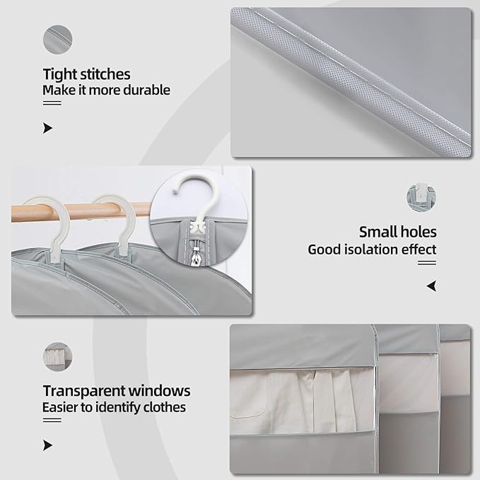 Dress Bags for Gowns Long, 65'' Long Dress Clear Garment Bag(Set of 2, 23.3'' X 65'')