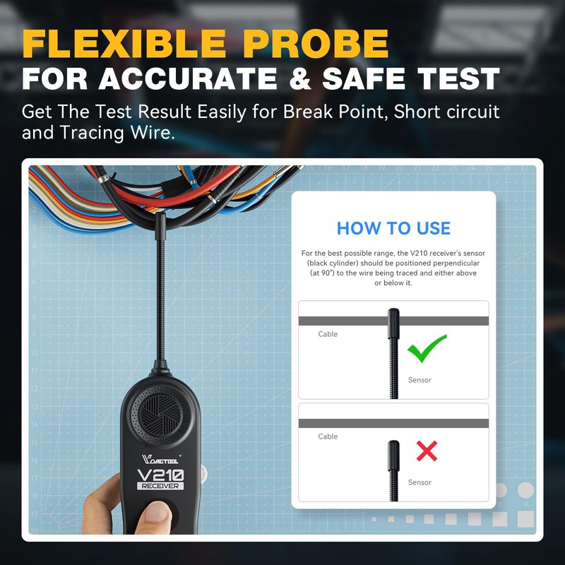 VDIAGTOOL V210 Wire Tracer Electrical Tester Automotive Open & Short Finder Circuit Tester, Circuit Breaker Finder, Broken Wire Detector Tool DC 6-42V with 7" Flexible Probe
