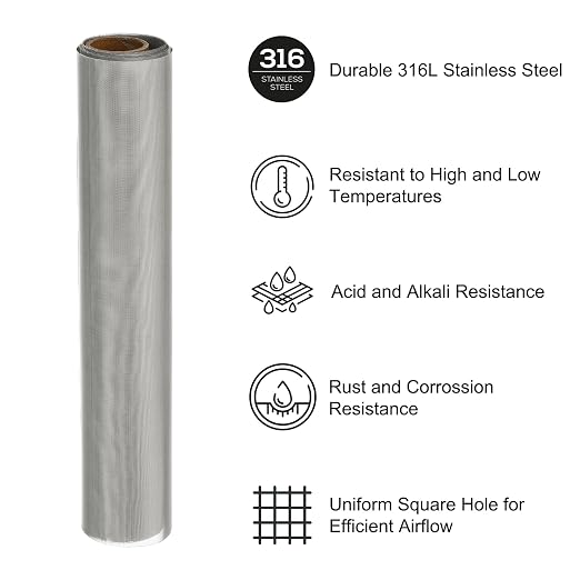 PATIKIL 40" L x 10" W Woven Wire Mesh, 120 Mesh 316L Stainless Steel Air Vent