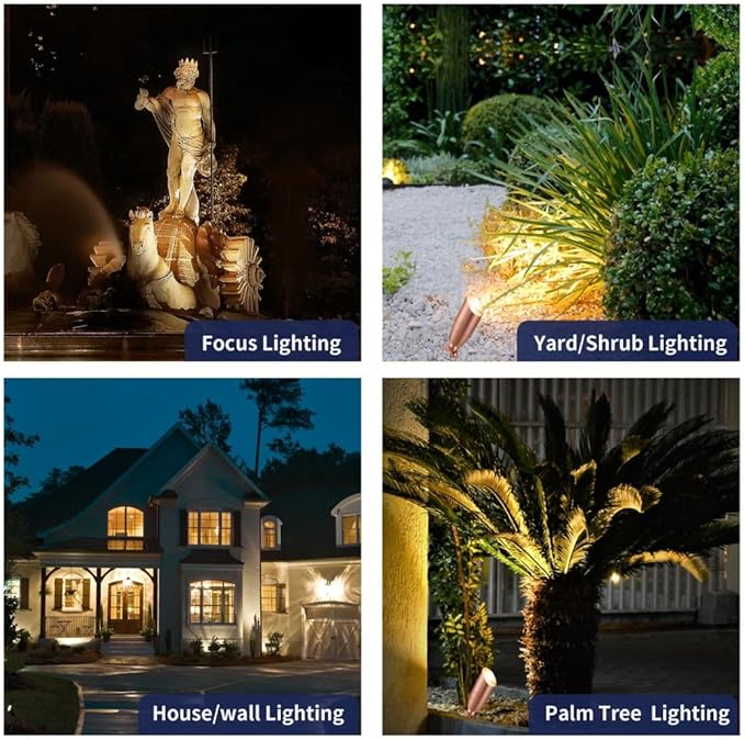 Die-Cast Brass Spot Light Outdoor - 12V LED Uplighting Waterproof, Low Voltage Landscape Lights Bright, Metal Direct Wire Copper for Fence Fountain Without MR16 Bulbs (12 Pack)