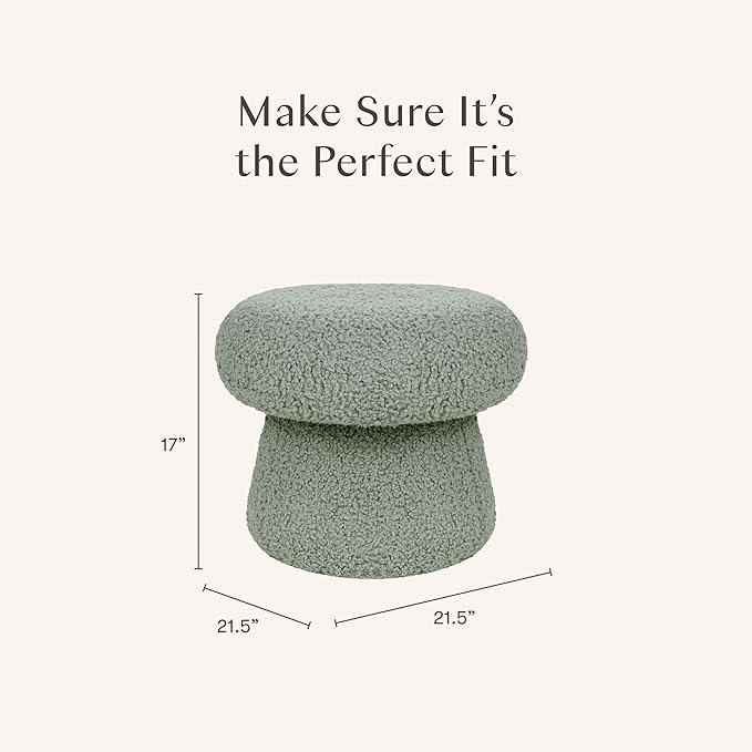 Babyletto Kids Mushroom Pouf - Ottoman Foot Rest - Poofy Plush Teddy Loop Round Footrest Stool for Couch - GREENGUARD Certified Soft & Stuffed, Comfy Pouf Ottoman for Living Room & Nursery Floor, Sage