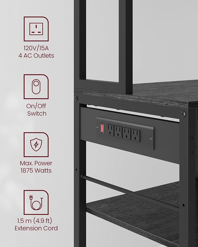 VASAGLE Bakers Rack with Charging Station, Coffee Bar, 12 Hooks