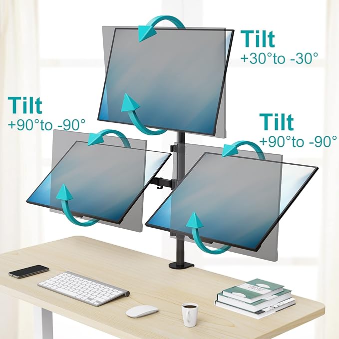 MOUNT PRO Triple Monitor Mount, Monitor Desk Mount for 3 Screens up to 32 inch, 17.6 lbs Each, Fully Adjustable Stacked Computer Stand, Table VESA Mounting, C clamp/Grommet Base