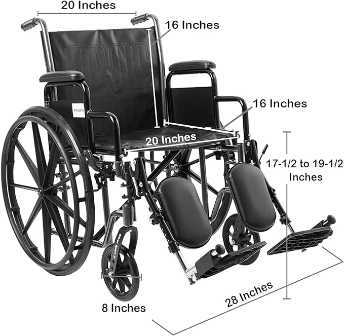 McKesson Wheelchair, Swing Away Foot Leg Rest, Desk Length Arms, 20 in Seat, 300 lbs Weight Capacity, 1 Count